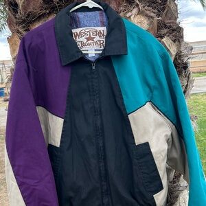 Vintage Western Frontier Jacket Large Blanket Lined Colorblock Cowboy Work